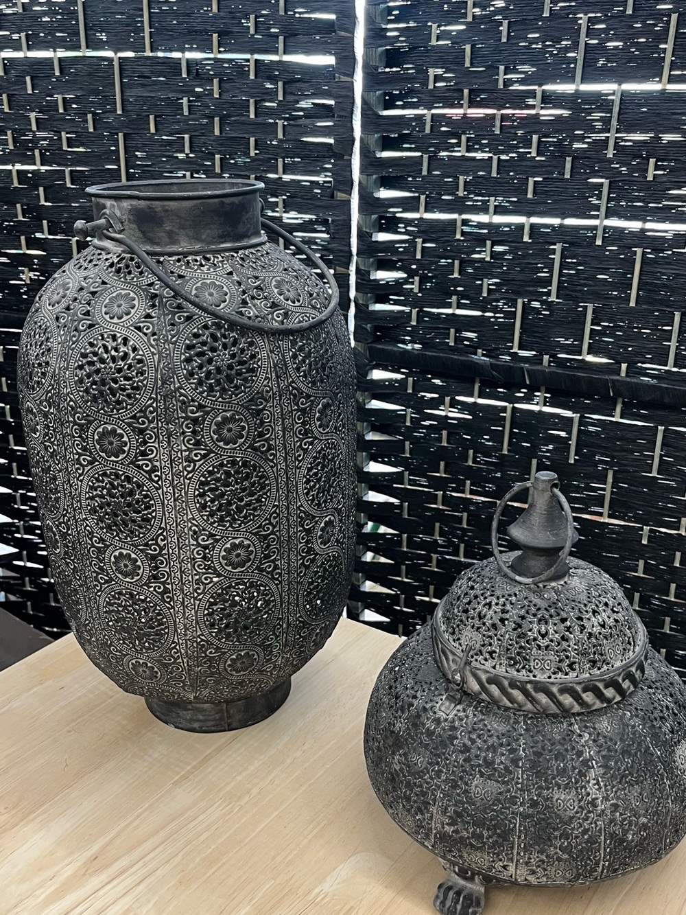 Ornate Metal Lantern Set - Antique-Style Gray